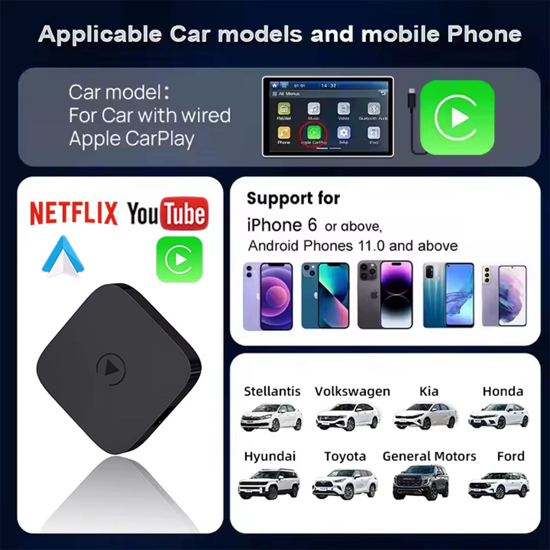 Wireless Apple Carplay Adapter Android Auto AI Box Dual Wifi Android12 13 Youtube Netflix Multimedia Usb Dongle Car Play