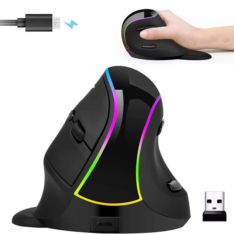 2.4G Wireless Mouse Ergonomic Optical Mice Rechargeable Vertical Mouse for Laptop Desktop PC Removable Palm Rest Thumb Buttons